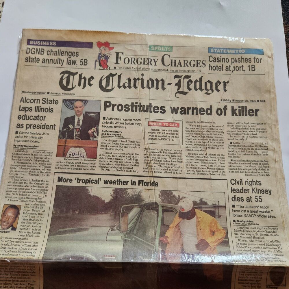 VINTAGE NEWSPAPER HEADLINE MISSISSIPPI SERIAL KILLER 1995 True Crime Unsolved